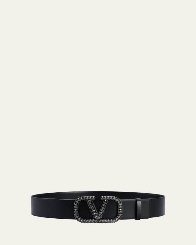Crystal VLOGO Leather Belt